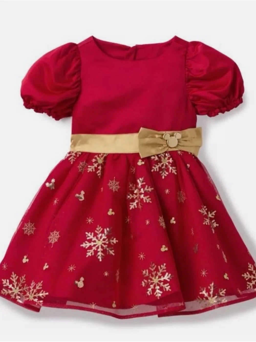 Disney Red and Gold Festive Holiday Dress with Puff Sleeves